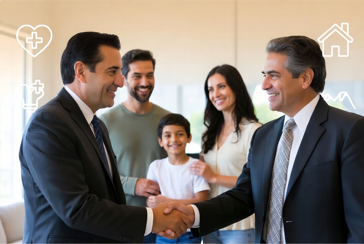 Professional advisor Joe Andujo helping a diverse family with health and financial protection